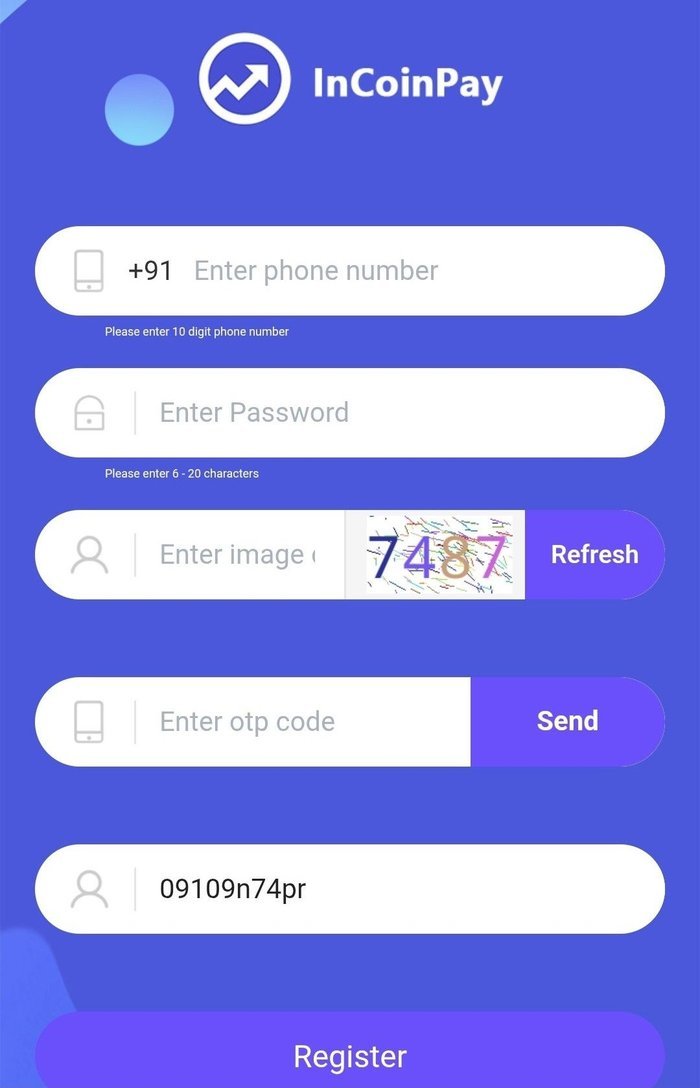 IncoinPay Registration Screen Breakdown